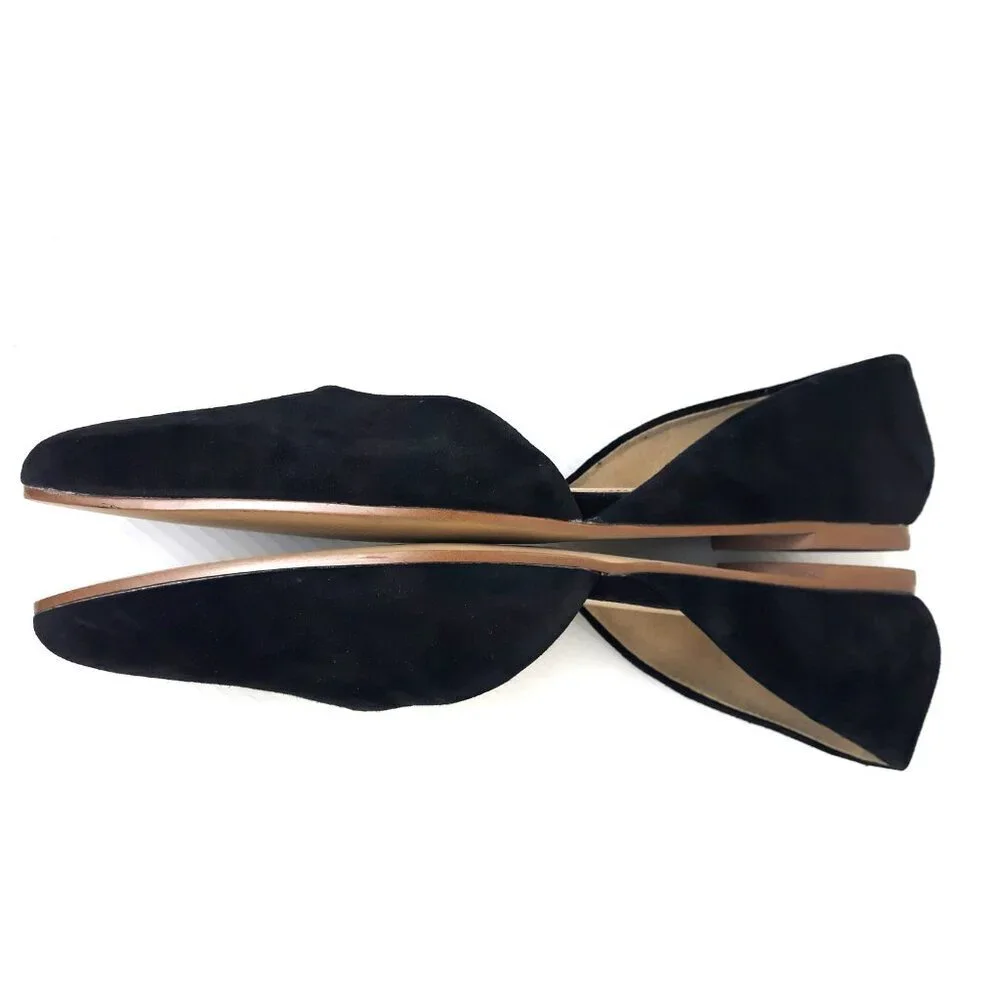 J. Crew Factory Black Suede Leather d'Orsay Flats 9 Pointed Toe